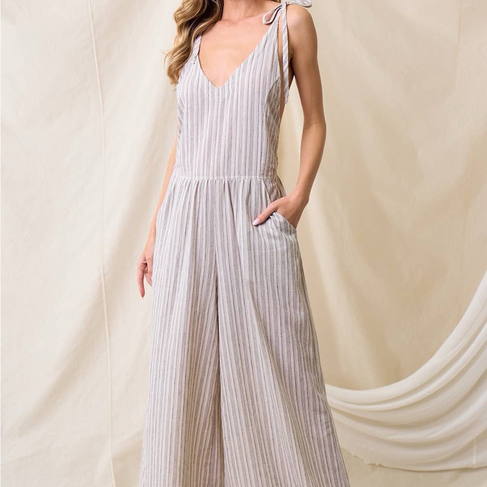 Striped Cream Backless Jumpsuit